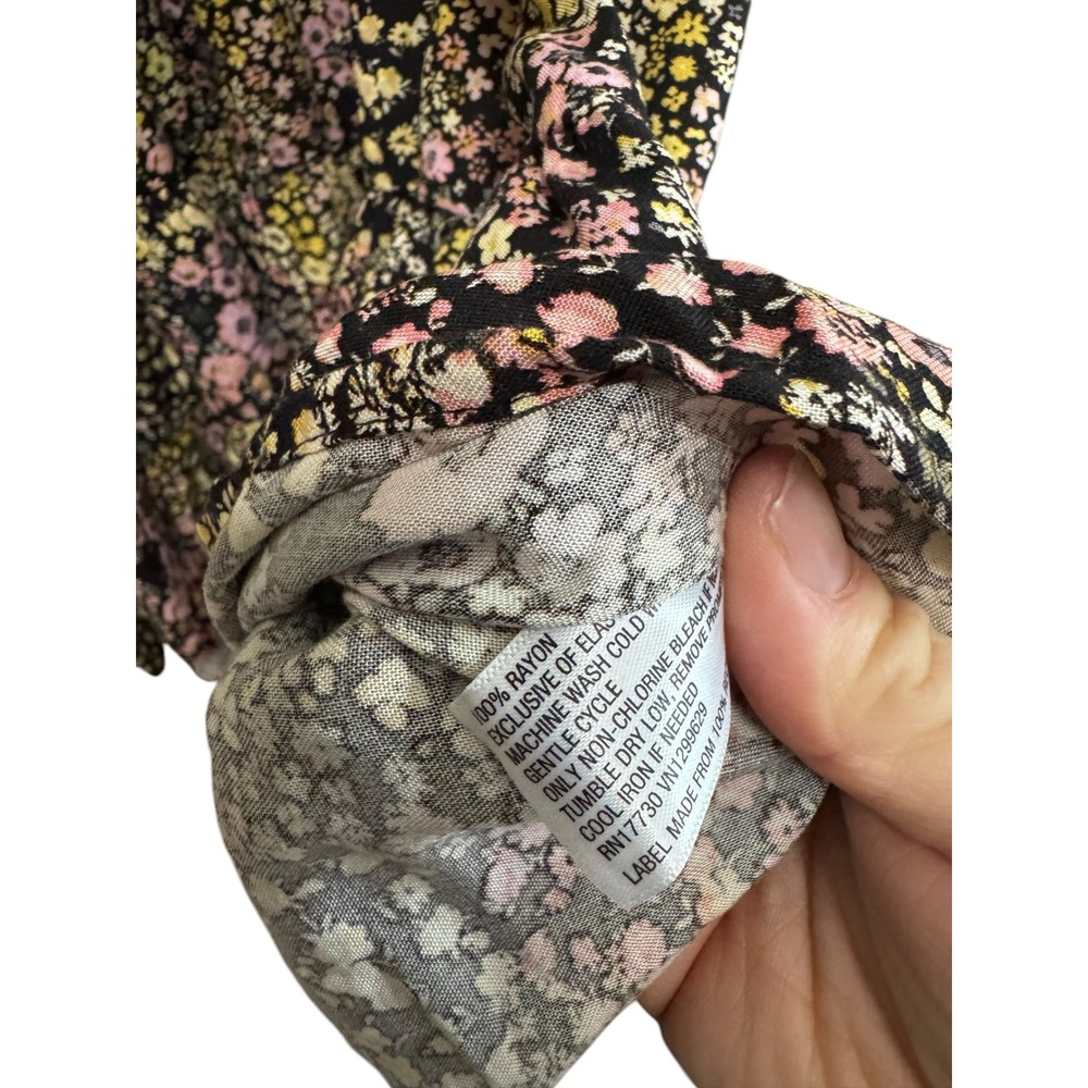 Wild Fable Floral Mini Dress Womens Medium Black Pink Smocked Waist Puff Sleeve - Picture 6 of 7